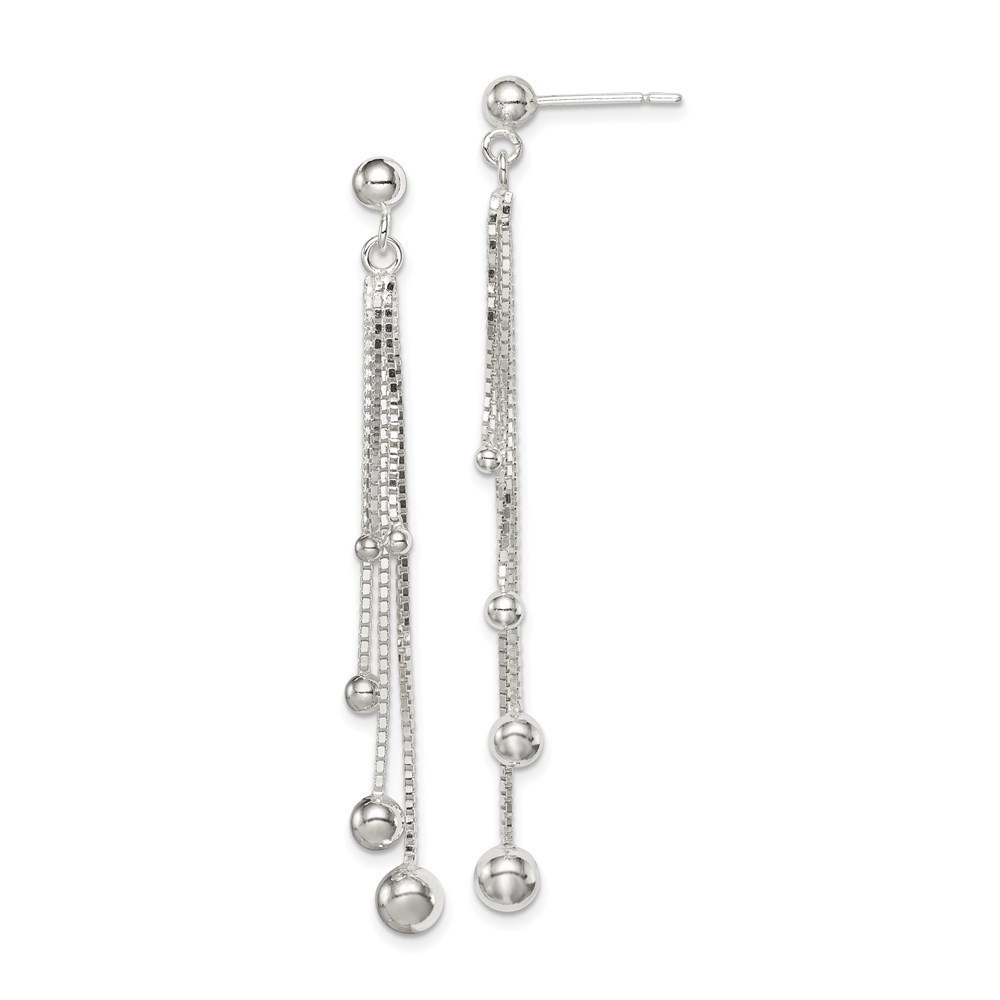 925 Sterling Silver Polished Graduated Beaded Chain Post Dangle Earrings